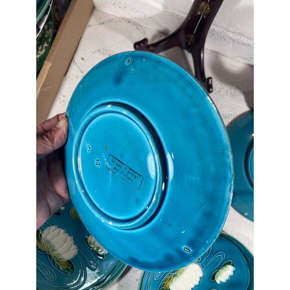 Zell Harmersbach Baden German Art Nouveau Lotus Water Lily Majolica Salad as is - Picture 7 of 11